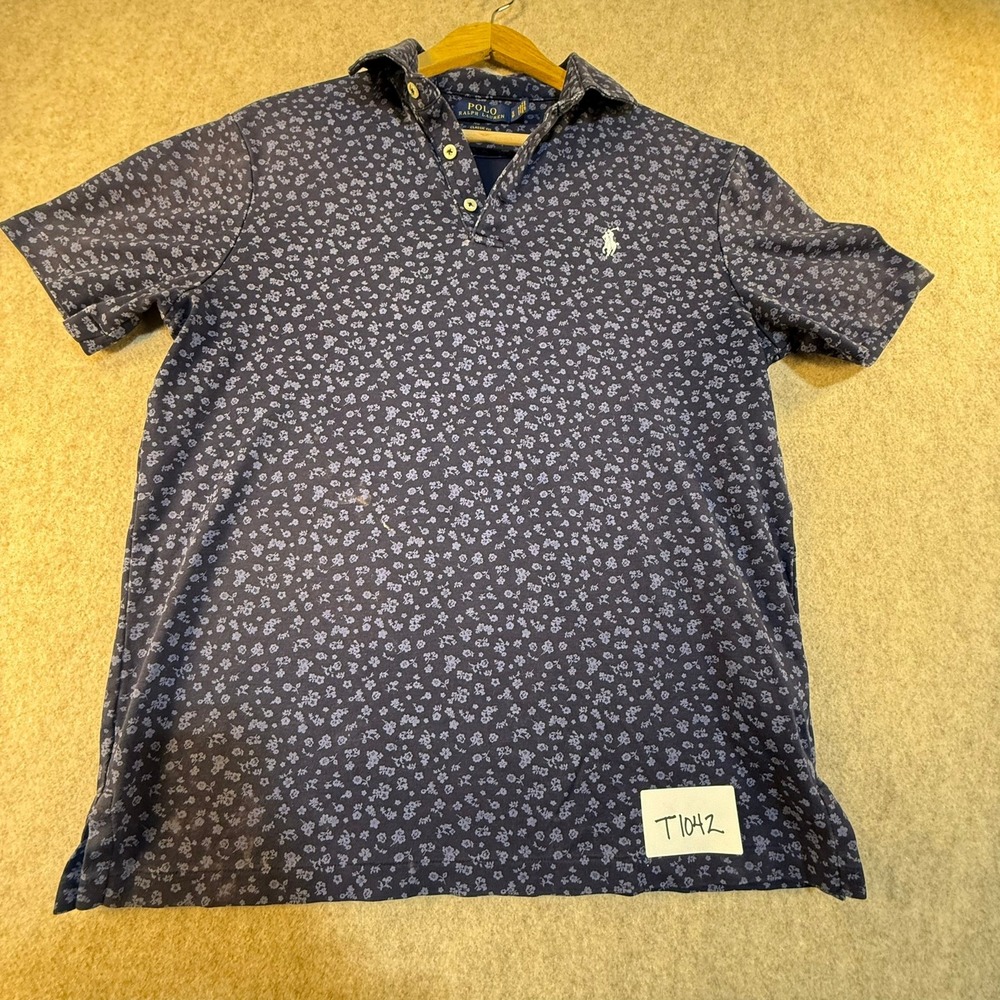 Polo Ralph Lauren Mens Classic Fit Floral Polo Shirt Navy Blue Small Short